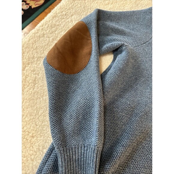 Joseph Abboud Blue Fisherman's Cowl Neck Sweater L Mens Elbow Patches - Picture 6 of 10